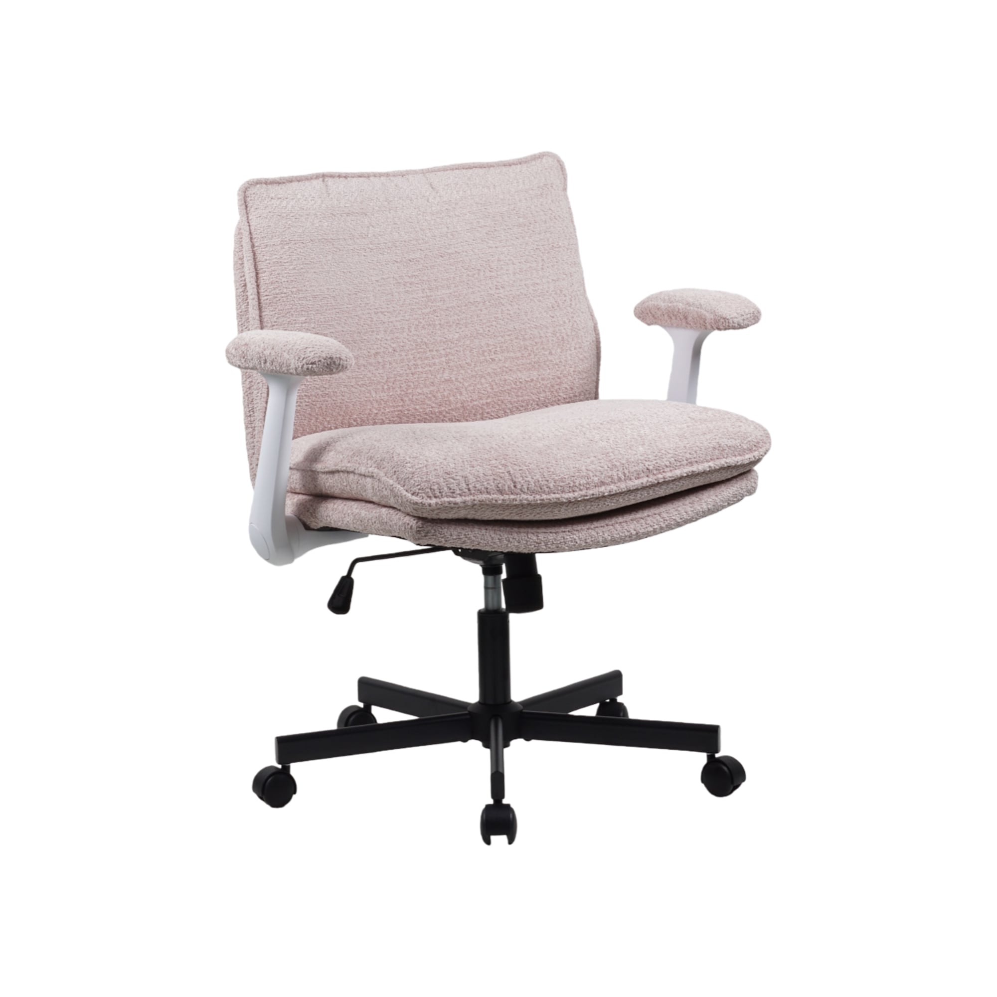Criss Cross Legged Office Chair With Wheels And Flip-Up Arms, Upholstered Criss Cross Desk Chair, Wide Seat Chairs For Home Office, Vanity, Apartment_maomaolike.com